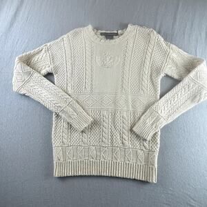 Cream Cable Knit Fisherman's Sweater Ralph Lauren Sport M Beige Preppy *READ